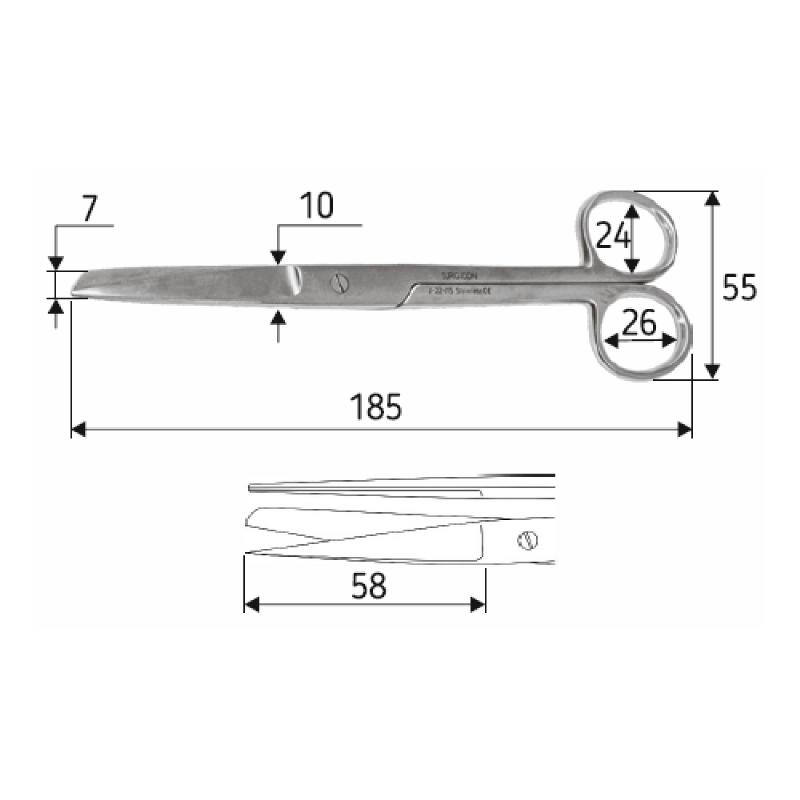 Ножиці J-22-015 стандартні операційні, 18,5 см, гострий / тупий, прямі